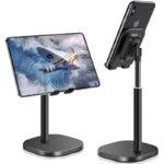 Cell Phone Stand for Desk Angle Height Adjustable Phone Holder Cell Phone Holder for Desk Cellphone Dock Compatible with All Mobile Phones (Black)