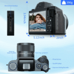 Saneen Digital Camera for Photography 4k 64MP WiFi 4.0'' Touch Screen Dual Lens Vologging Cameras for YouTube with 32GB SD Card 3000mAH Battery Black - Image 2