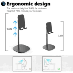 Cell Phone Stand for Desk Angle Height Adjustable Phone Holder Cell Phone Holder for Desk Cellphone Dock Compatible with All Mobile Phones (Black) - Image 2