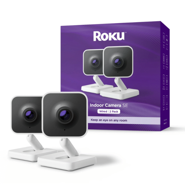 Roku Indoor Camera SE - Home Security - 2-Pack - Wired Security Camera with 1080p HD & Wi-Fi 6