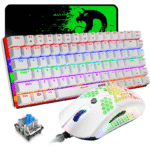 AK33 Gaming Keyboard and Mouse Combo, 82 Key Backlight Mechanical Gaming Keyboard,65G Lightweight Honeycomb Mouse with 12000DPI Programmable, Mouse Pad for PC Gamer -White/Blue Switch
