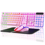 Wired Gaming Keyboard & Mouse Combo, RGB Backlit Keyboard and Mouse and Mouse pad, Full-Size, Ergonomic Tilt Angle, PC Gaming Keyboard w/Multimedia & Shortcut Keys for Working or Primer Gaming, Pink