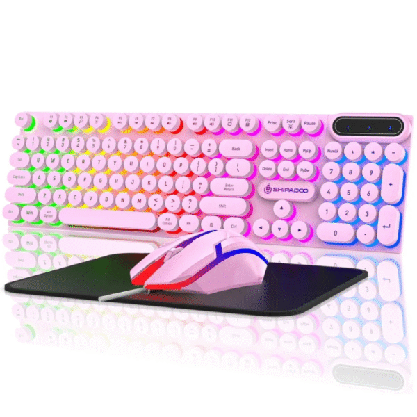 Wired Gaming Keyboard & Mouse Combo, RGB Backlit Keyboard and Mouse and Mouse pad, Full-Size, Ergonomic Tilt Angle, PC Gaming Keyboard w/Multimedia & Shortcut Keys for Working or Primer Gaming, Pink