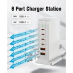 VHBW USB C Charger 6 Port Block,55W USB Tower Charging Station for iPhone 15/14/13/12, iPad, Google Pixel and Multiple Devices - Image 2